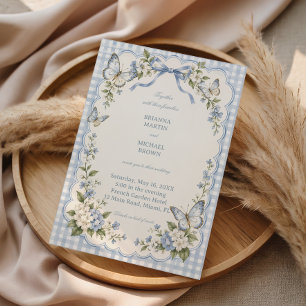 Blue Butterfly Gingham Garden Whimsy Invitation