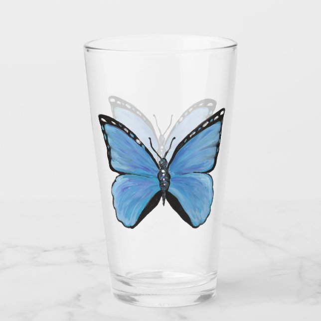Blue Butterfly Glass Tumbler (Front)