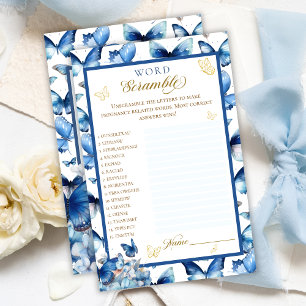 Blue Butterfly Gold Baby Shower Word Scramble