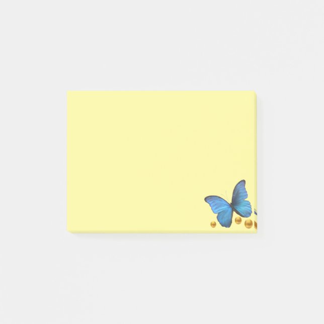 Blue Butterfly & Gold Confetti Dots Post-it Notes (Front)