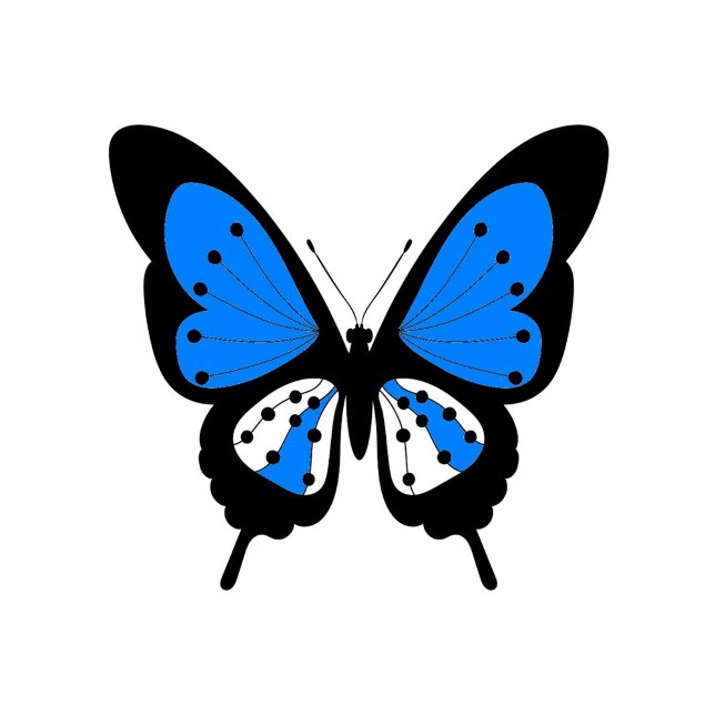 Blue Butterfly Golf Balls (A digital illustration of a butterfly with black outer wings and bright blue inner wings.)