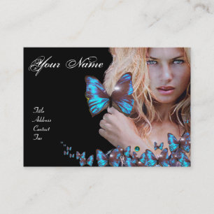 BLUE BUTTERFLY HAIR BEAUTY MAKEUP ARTIST monogram Business Card