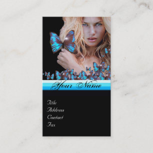 BLUE BUTTERFLY HAIR BEAUTY MAKEUP ARTIST monogram Business Card