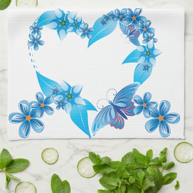Blue Butterfly Heart American MoJo Kitchen towel (Folded)