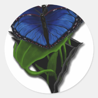 Blue Butterfly Heart Classic Round Sticker