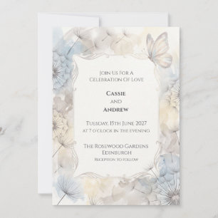 Blue Butterfly Hydrangea Wedding Invitation