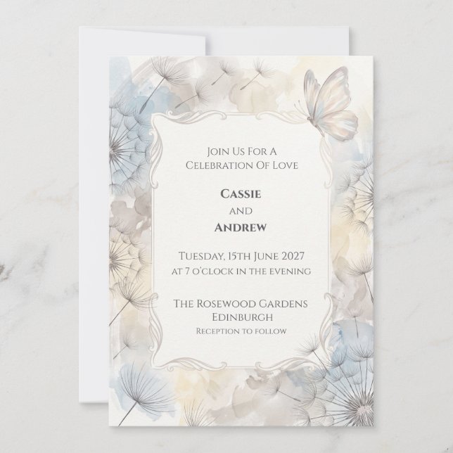 Blue Butterfly Hydrangea Wedding Invitation (Front)