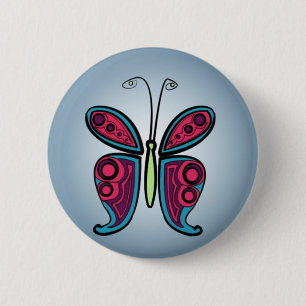 Blue butterfly illustration 6 cm round badge