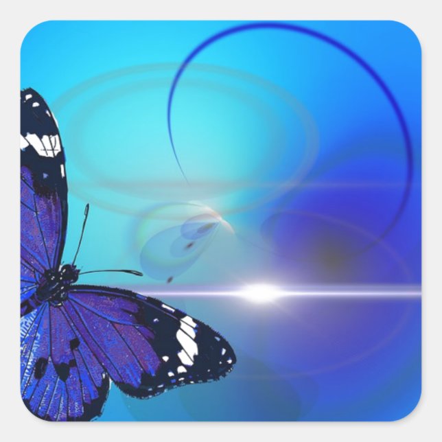 Blue Butterfly Image Square Sticker (Front)