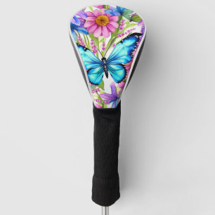 Blue Butterfly In a Field of Flowers Golf Head Cover
