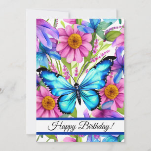 Blue Butterfly In a Field of Flowers Holiday Card
