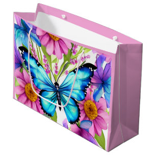 Blue Butterfly In a Field of Flowers Large Gift Bag