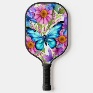 Blue Butterfly In a Field of Flowers Pickleball Paddle