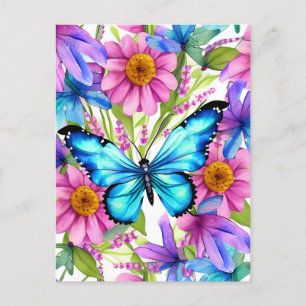Blue Butterfly In a Field of Flowers Postcard
