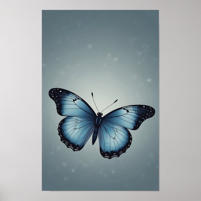 Blue Butterfly in Flat Minimalist Style Poster (Front)