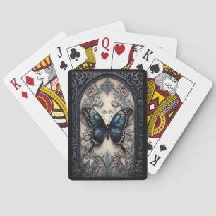 Blue Butterfly in Gothic Frame Playing Cards