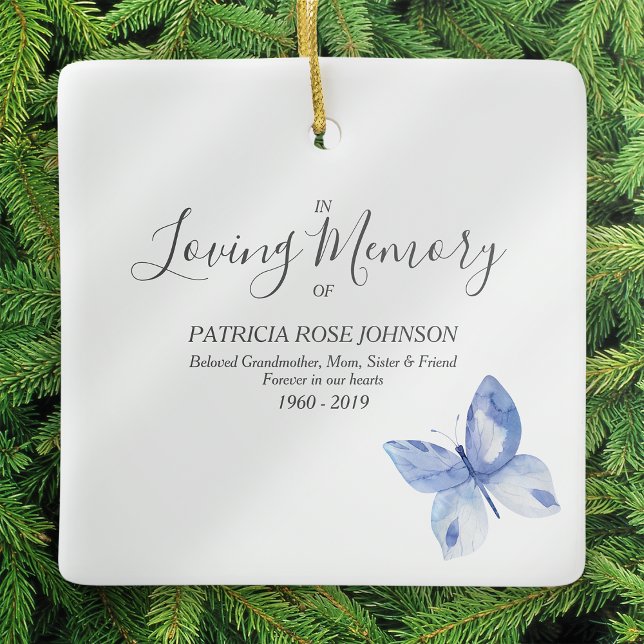 Blue Butterfly In Loving Memory Memorial Gift Ceramic Ornament (Creator Uploaded)