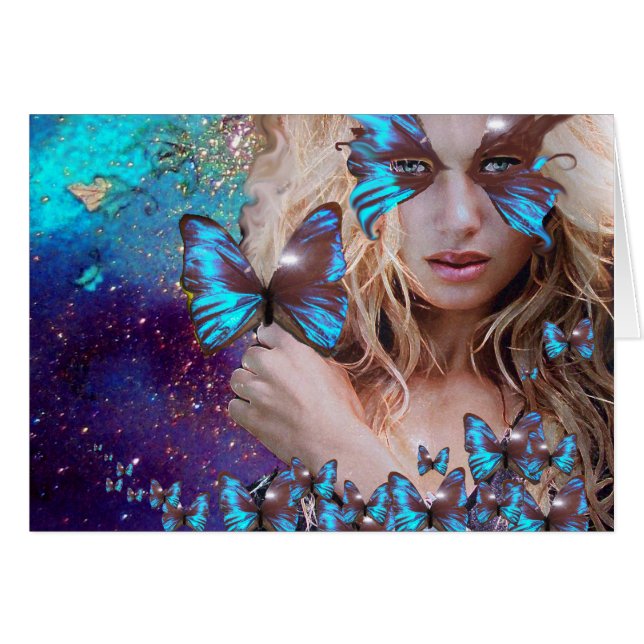 BLUE BUTTERFLY IN TEAL GREEN GOLD SPARKLES (Front Horizontal)