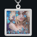 BLUE BUTTERFLY IN TEAL GREEN GOLD SPARKLES SILVER PLATED NECKLACE<br><div class="desc">Elegant ,  attractive and classy design easily customisable with your initials Original painting and digital graphic design by Bulgan Lumini (c)</div>