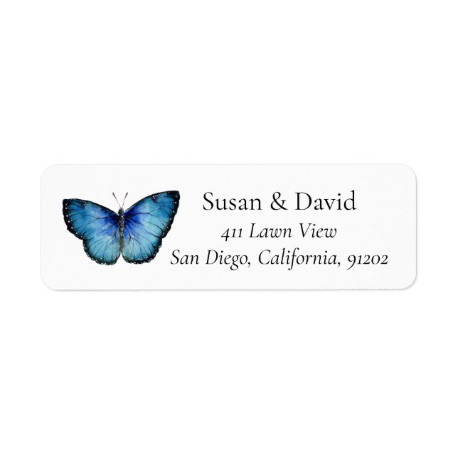 Blue Butterfly Insect Address Label (Front)