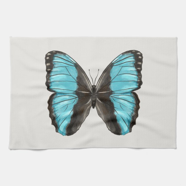 Blue Butterfly Insect Art Nature Lover Tea Towel (Horizontal)
