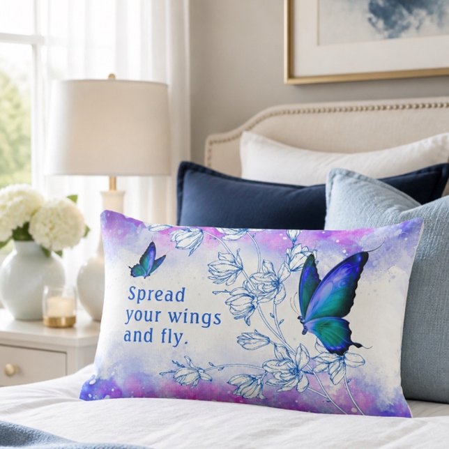 Blue Butterfly Inspirational Lumbar Pillow (Creator Uploaded)
