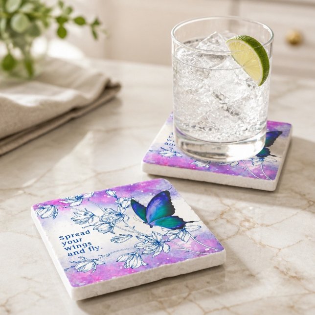 Blue Butterfly Inspirational  Stone Coaster (Creator Uploaded)