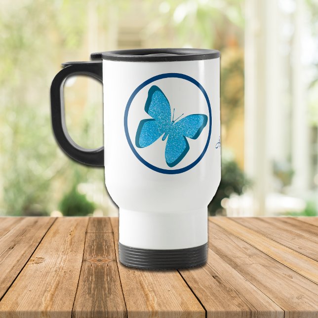 Blue Butterfly Jewel Personalised Travel Mug (Creator Uploaded)