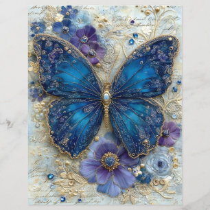 Blue Butterfly Junk Journal Scrapbook Paper