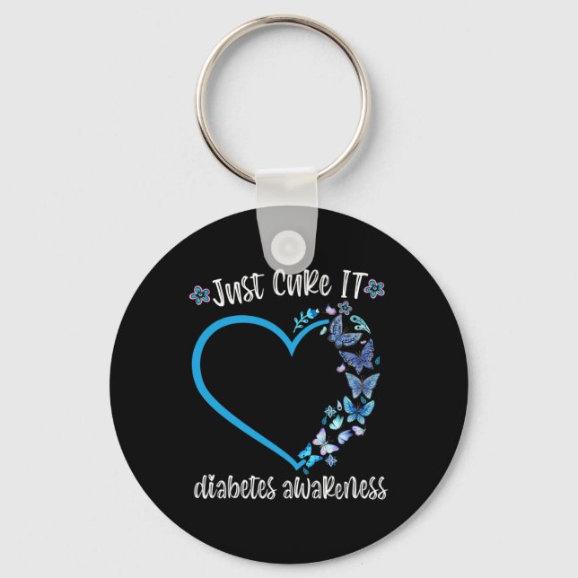 Blue Butterfly Just Cure It November Diabetes Awar Key Ring (Front)