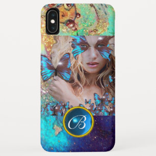 BLUE BUTTERFLY LADY,TEAL GOLD SPARKLE GEM MONOGRAM Case-Mate iPhone CASE