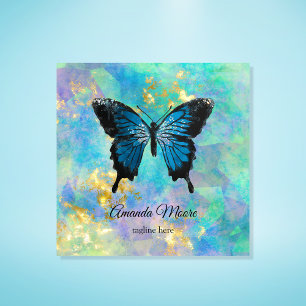 blue butterfly life coach therapist holograph squa square business card