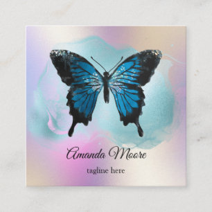 blue butterfly life coach therapist holograph square business card