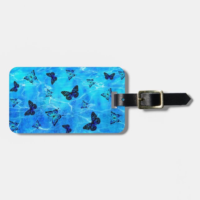 Blue Butterfly Luggage Tag (Front Horizontal)