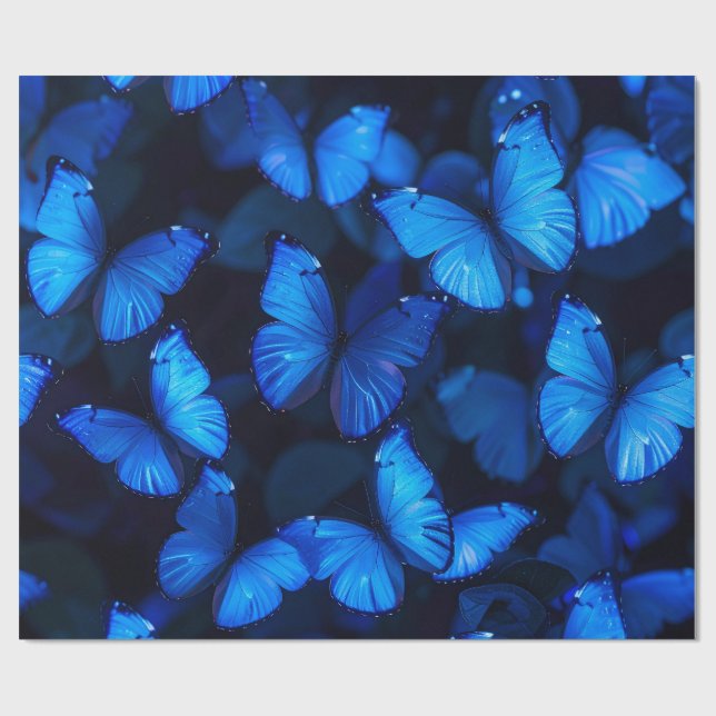 Blue Butterfly Magic Wrapping Paper (Flat)