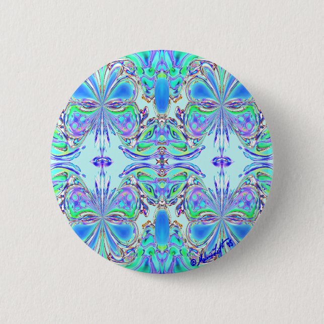"Blue Butterfly Mandala" Button (Front)