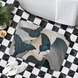 Blue Butterfly Masquerade Elegant Fantasy  Bath Mat