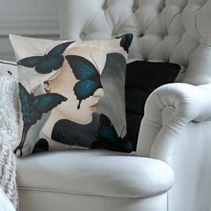 Blue Butterfly Masquerade Elegant Fantasy  Cushion