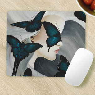 Blue Butterfly Masquerade Elegant Fantasy Mouse Pad