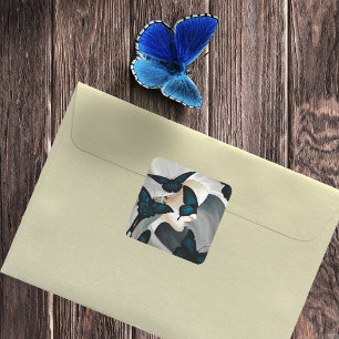 Blue Butterfly Masquerade Elegant Fantasy Square Sticker