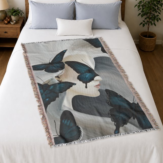 Blue Butterfly Masquerade Elegant Fantasy  Throw Blanket (Creator Uploaded)