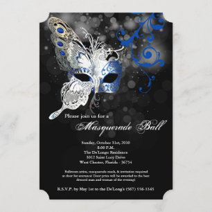 Blue Butterfly Masquerade Mask Costume Halloween Invitation