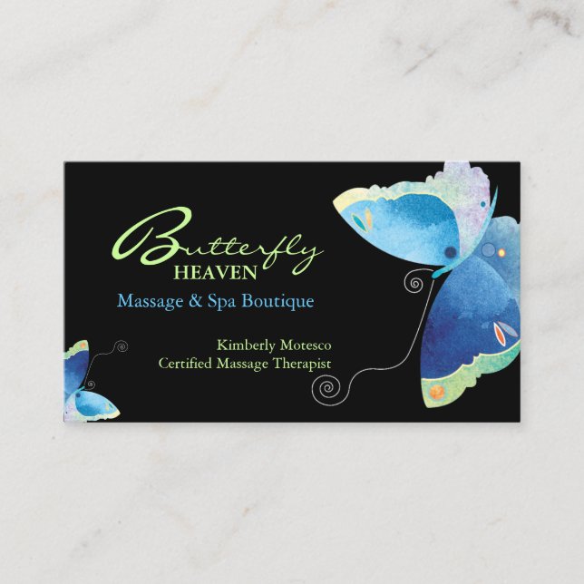 Blue Butterfly Massage Therapy Appointment Card (Front)