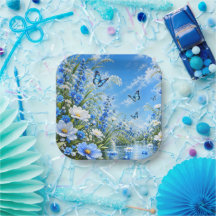Blue Butterfly Meadow Floral Nature Square