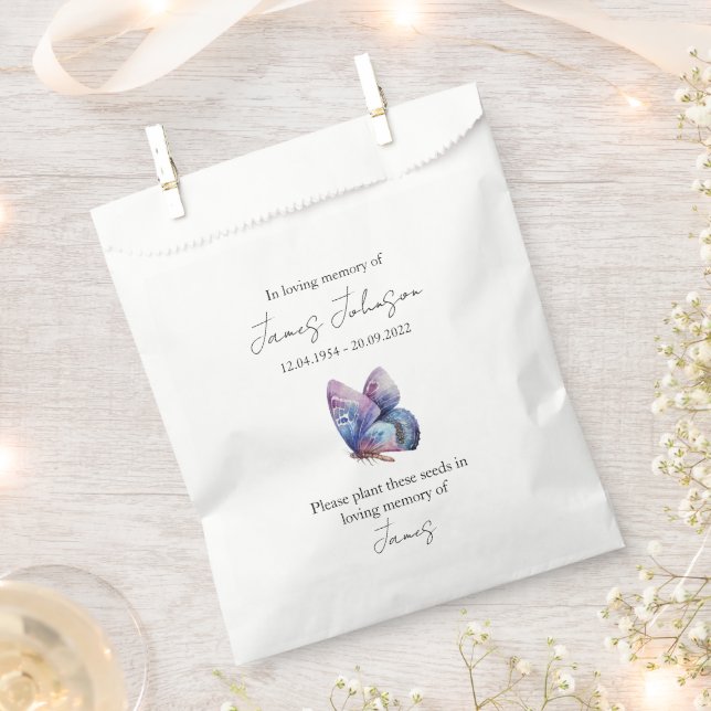 Blue Butterfly Memorial Funeral Seed Favour Bags (Clipped)