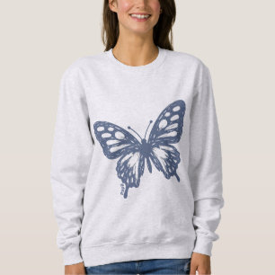 Blue Butterfly Minimal Nature Art by Papil Sweatshirt