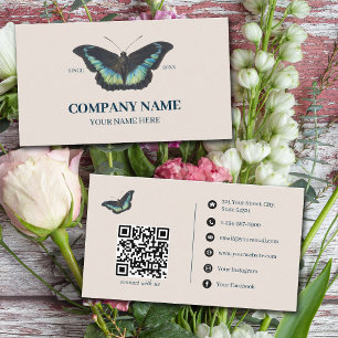 Blue Butterfly Minimalist Social Media QR Code Business Card