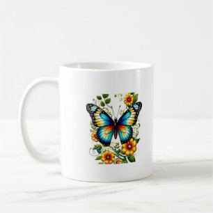 Blue Butterfly Mug & Colorful Flowers – Flo Elegan