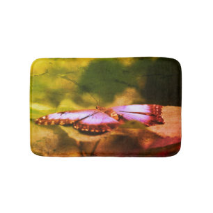 Blue Butterfly Nature Abstract Distressed Bath Mat