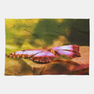 Blue Butterfly Nature Abstract Distressed Tea Towel